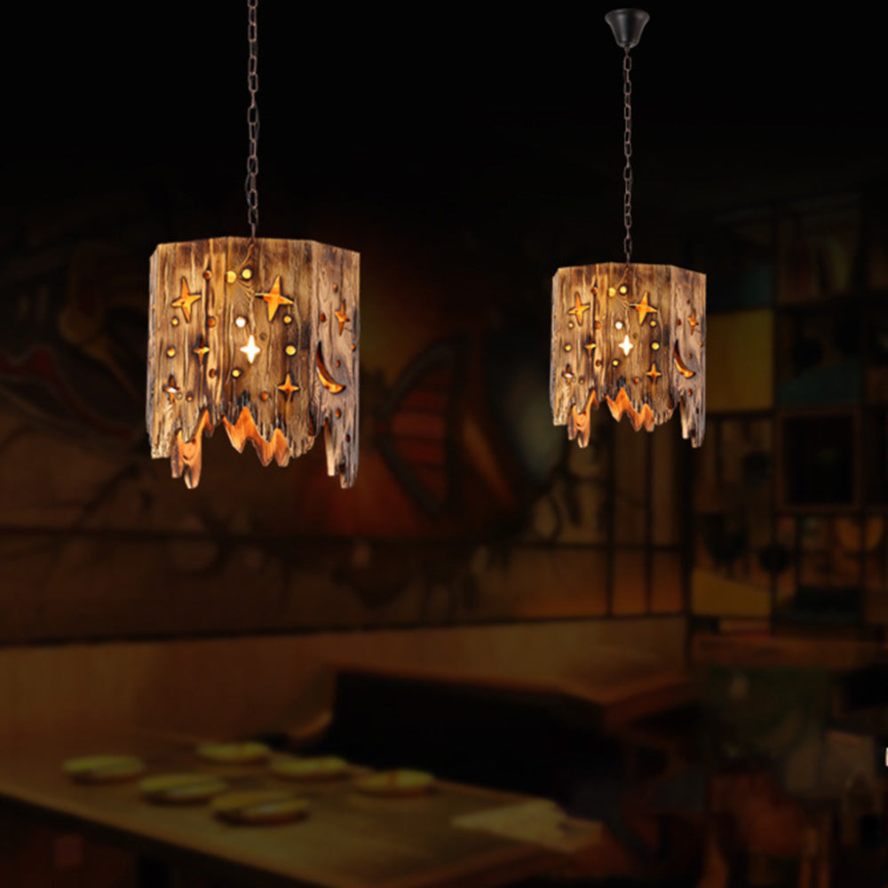 Noncu Pendant Light Retro Metal Wood Stars Living Room