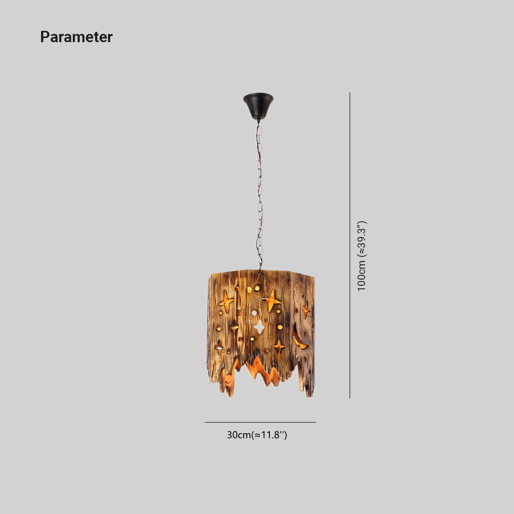 Noncu Pendant Light Retro Metal Wood Stars Living Room