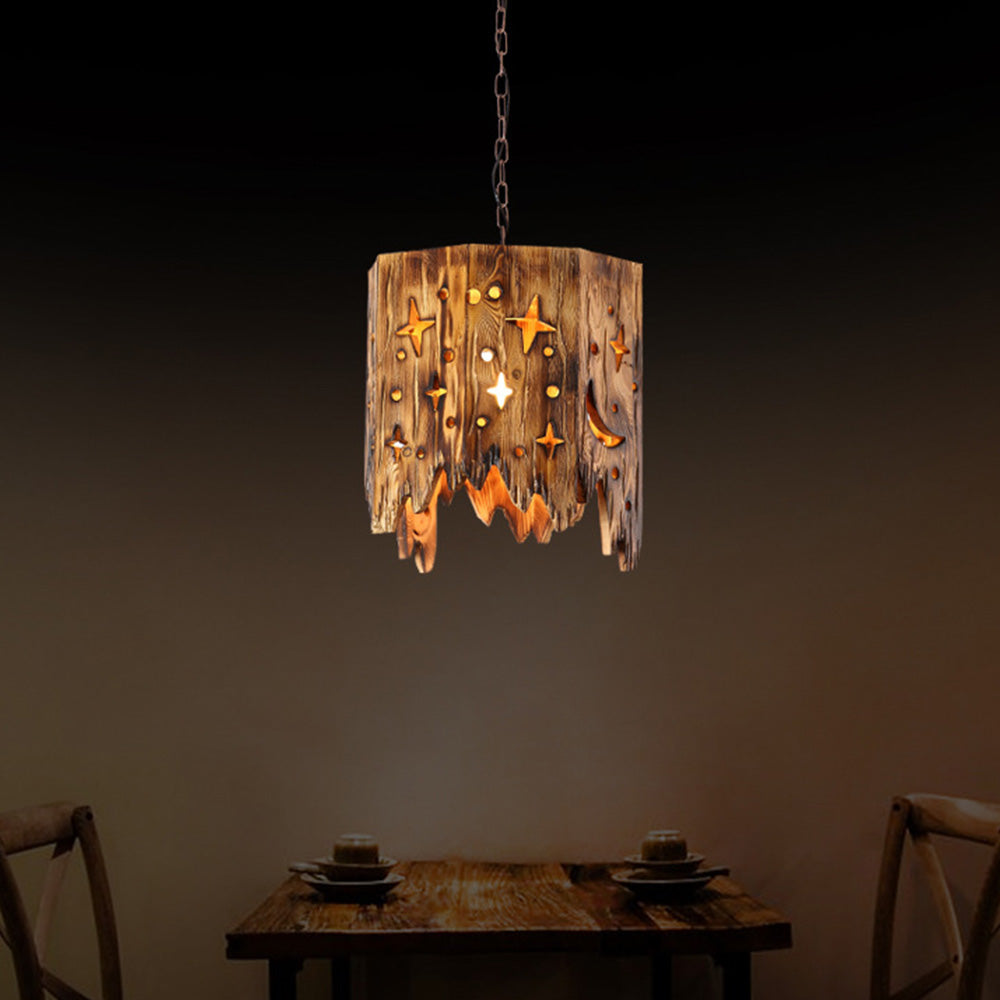 Noncu Pendant Light Retro Metal Wood Stars Living Room