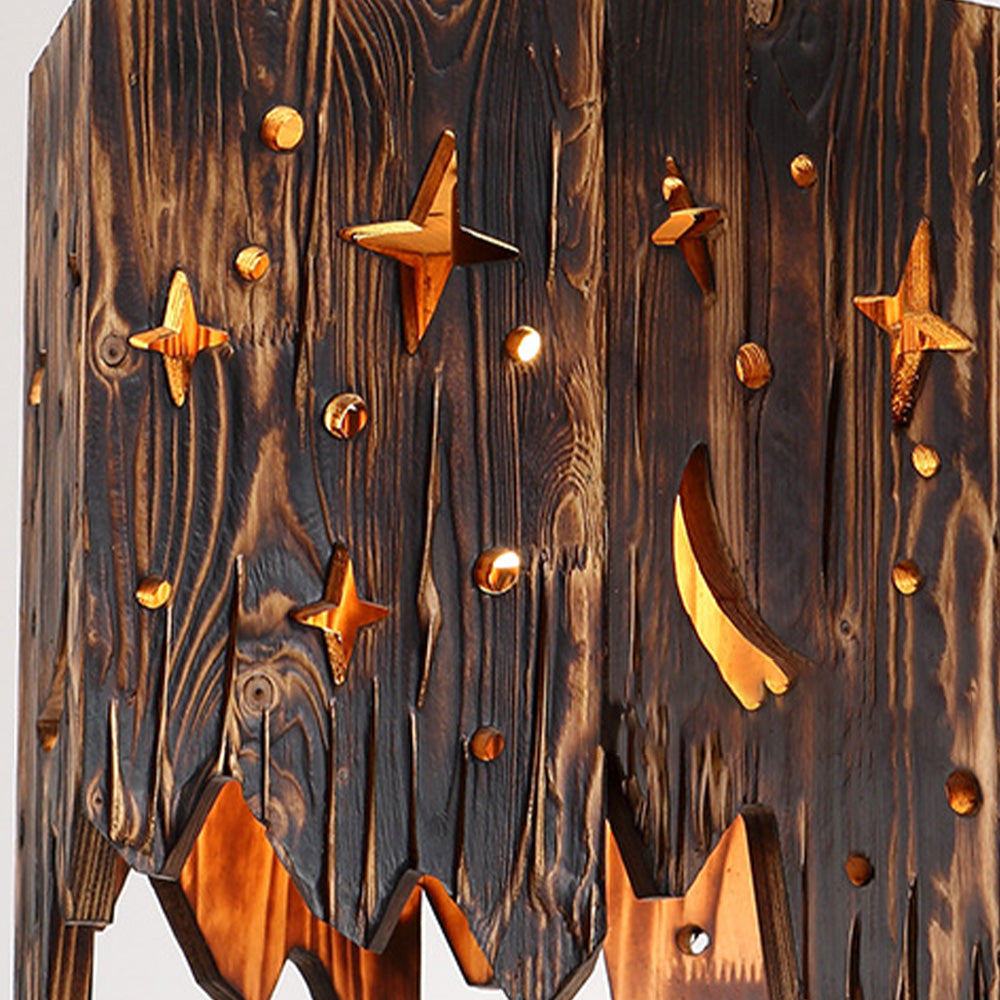 Noncu Pendant Light Retro Metal Wood Stars Living Room