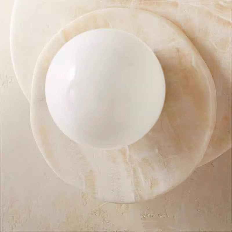 Noncu Wall Lamp Vintage French LED Jade Stone Glass Indoor Living Room