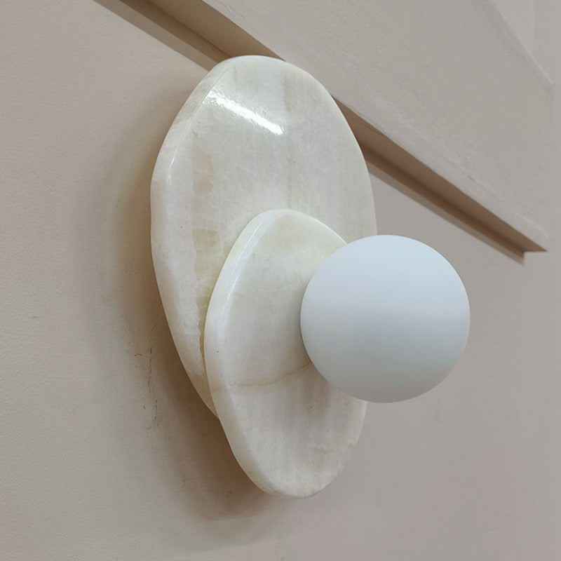 Noncu Wall Lamp Vintage French LED Jade Stone Glass Indoor Living Room