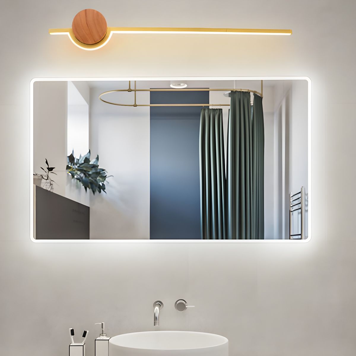 Elys Wall Lamp Nordic Modern Linear Vanity Metal Wood Bedroom Bathroom