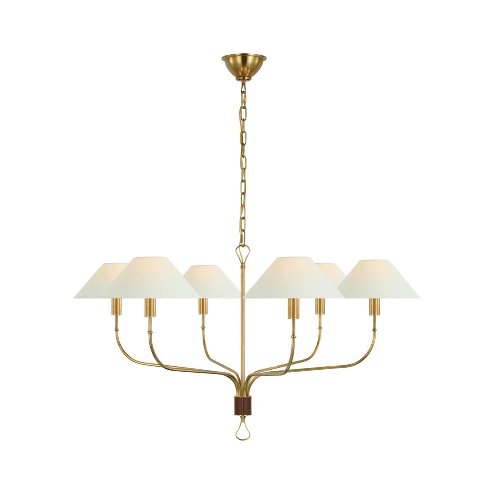 Elys Chandelier Vintage Luxury Brass Fabric Shades Living Dining Room
