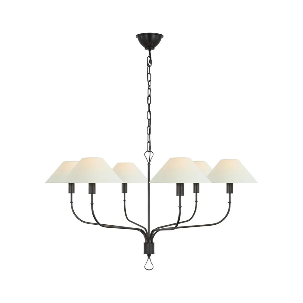 Elys Chandelier Vintage Luxury Brass Fabric Shades Living Dining Room
