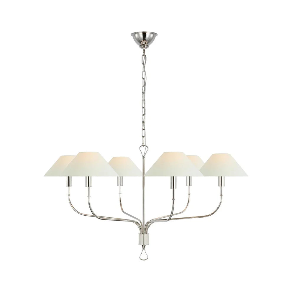 Elys Chandelier Vintage Luxury Brass Fabric Shades Living Dining Room