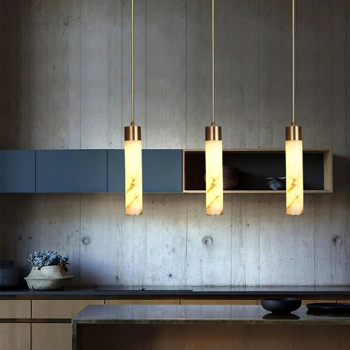 Mode Pendant Light Modern Brass Metal Alabaster Living Room Bedroom