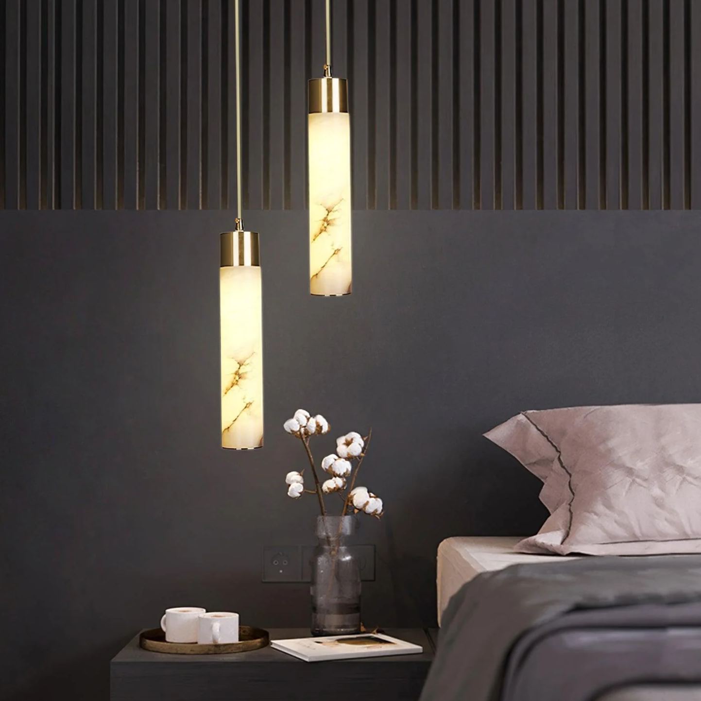 Mode Pendant Light Modern Brass Metal Alabaster Living Room Bedroom