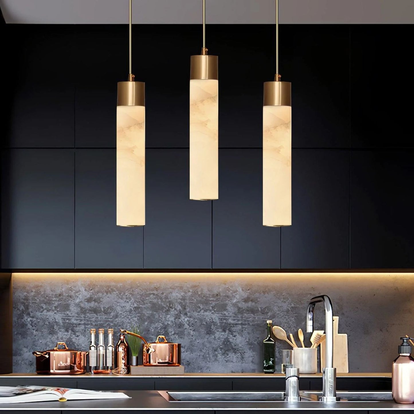 Mode Pendant Light Modern Brass Metal Alabaster Living Room Bedroom