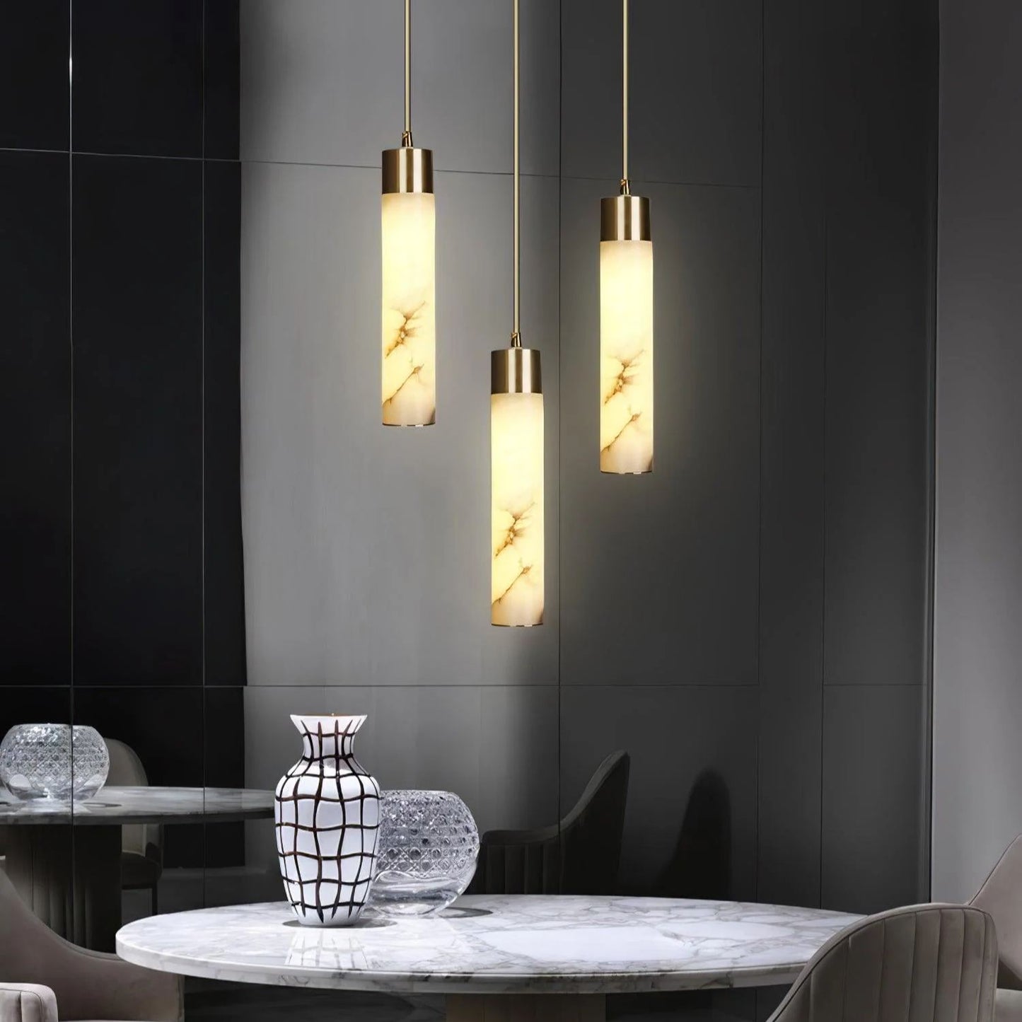 Mode Pendant Light Modern Brass Metal Alabaster Living Room Bedroom