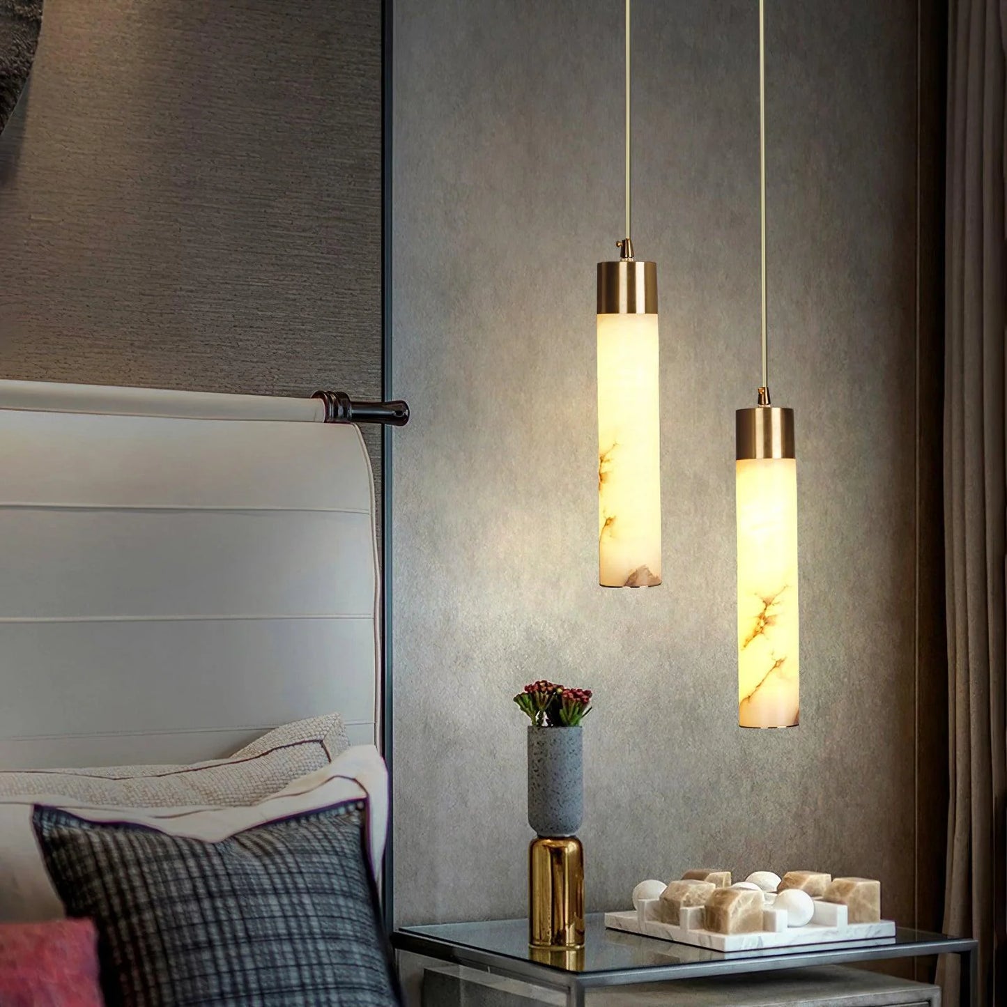 Mode Pendant Light Modern Brass Metal Alabaster Living Room Bedroom