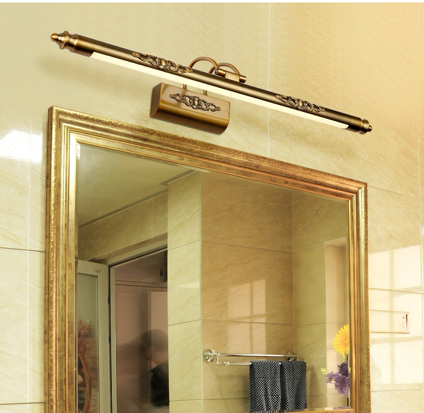 Elys Wall Lamp VIntage Linear Gold IP44 Metal Acrylic Bathroom