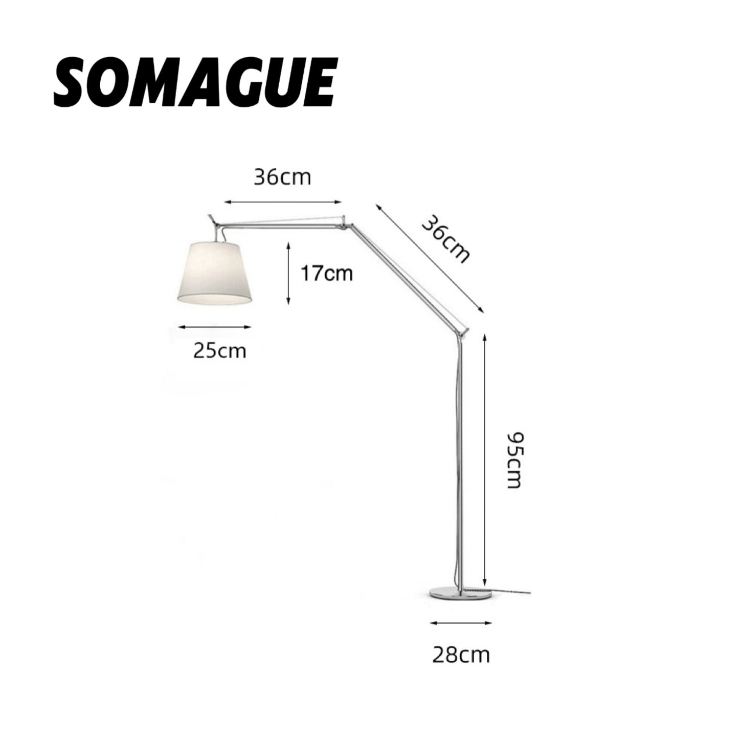 Elys Floor Lamp Rocker Arm Telescopic Industrial Style Metal Bedroom