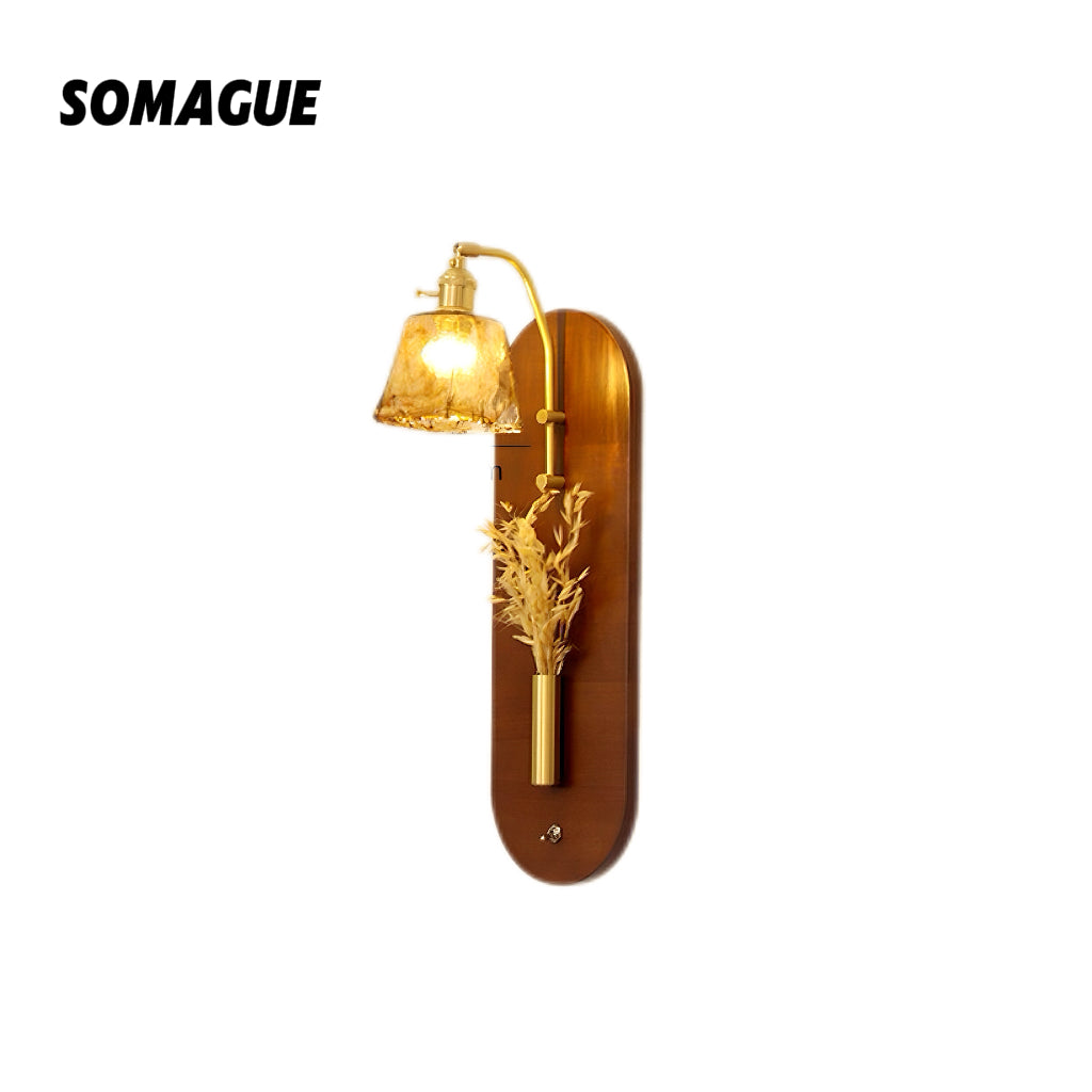 Mode Wall Lamp Classic Bronze Wood Glass Living Room Bedroom