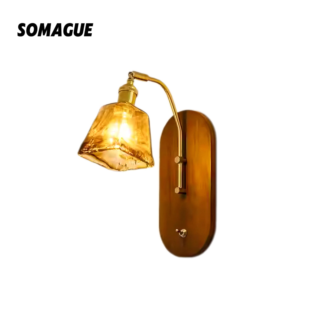 Mode Wall Lamp Classic Bronze Wood Glass Living Room Bedroom