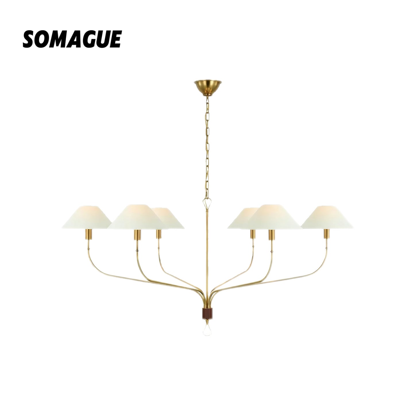 Elys Chandelier Vintage Luxury Brass Fabric Shades Living Dining Room