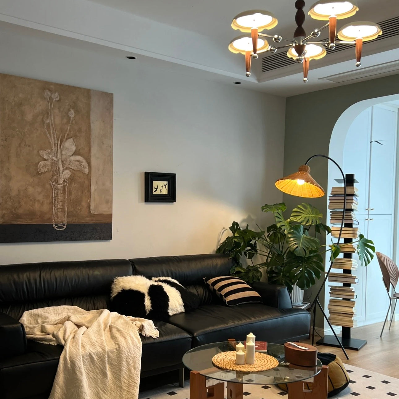 Noncu Floor Lamp Vintage Rattan Simply Metal Living Room Bedroom