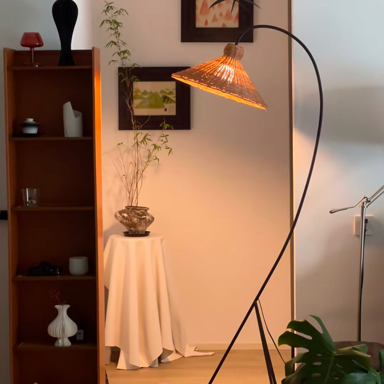 Noncu Floor Lamp Vintage Rattan Simply Metal Living Room Bedroom