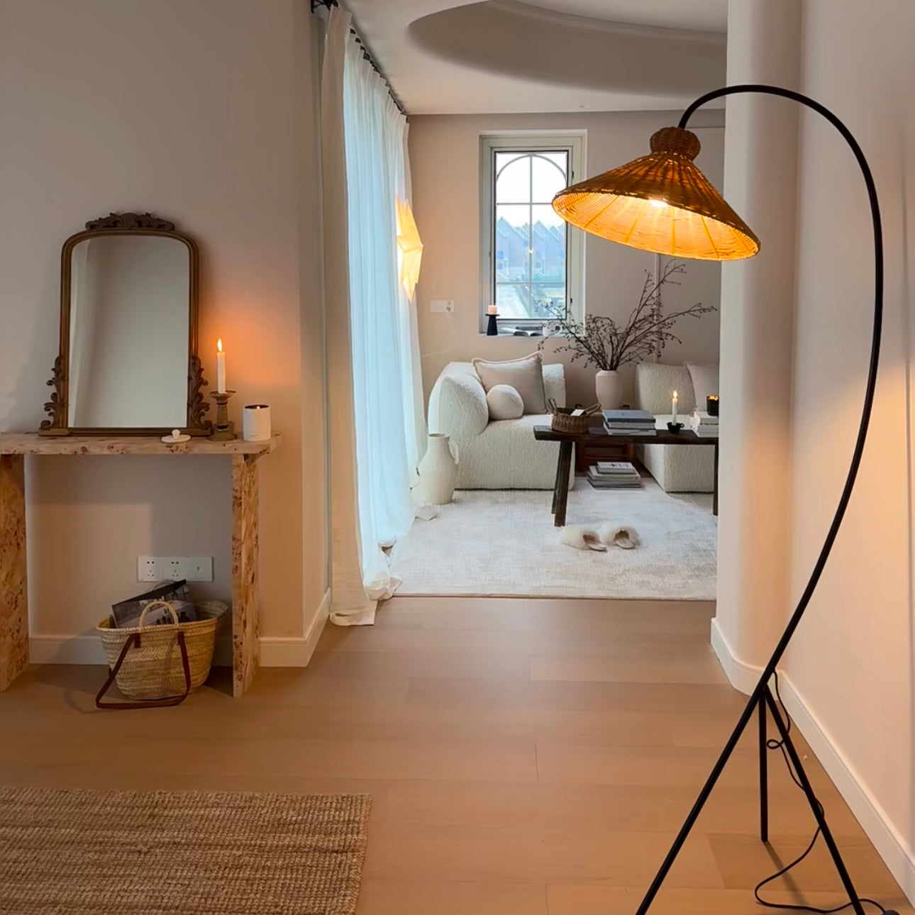 Noncu Floor Lamp Vintage Rattan Simply Metal Living Room Bedroom