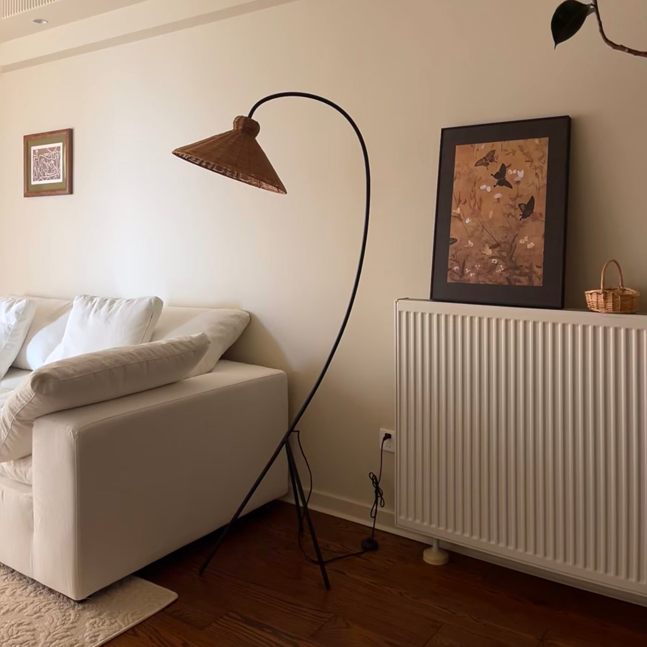 Noncu Floor Lamp Vintage Rattan Simply Metal Living Room Bedroom