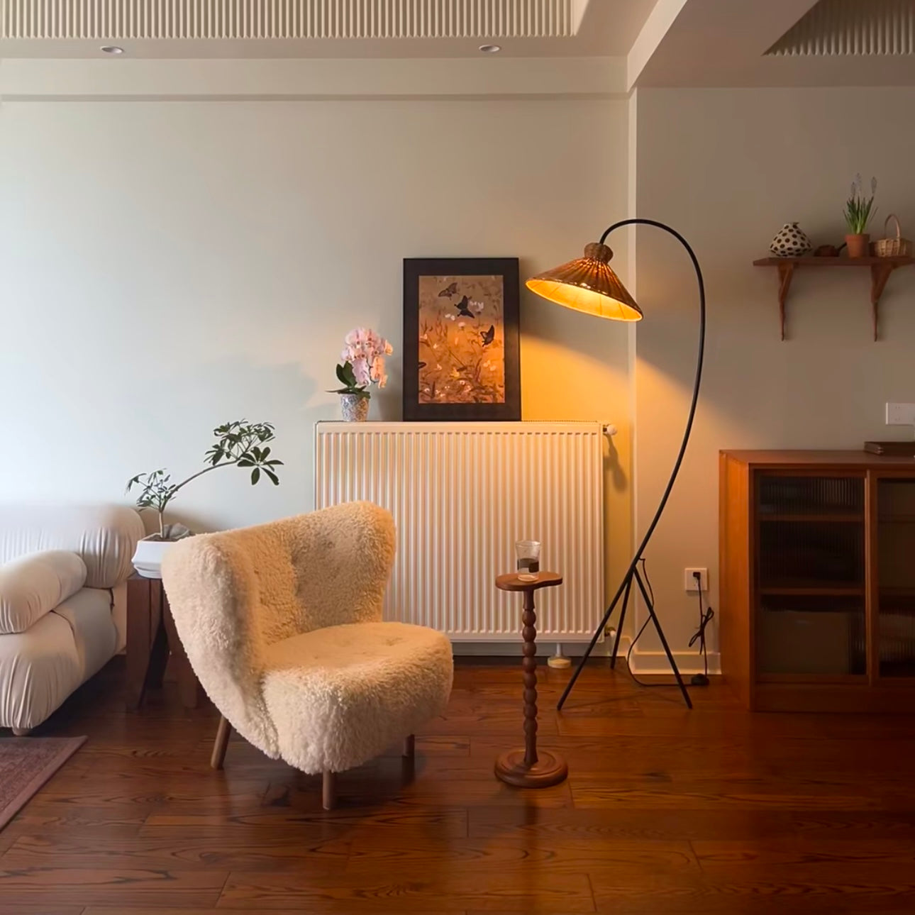 Noncu Floor Lamp Vintage Rattan Simply Metal Living Room Bedroom