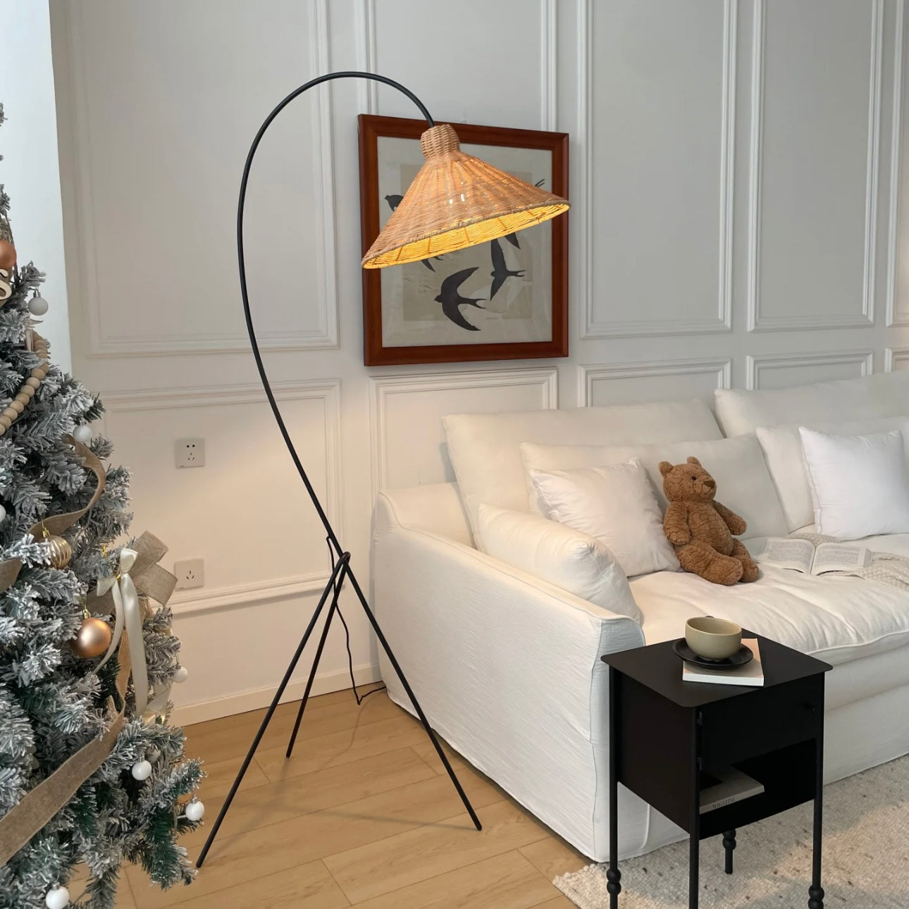 Noncu Floor Lamp Vintage Rattan Simply Metal Living Room Bedroom