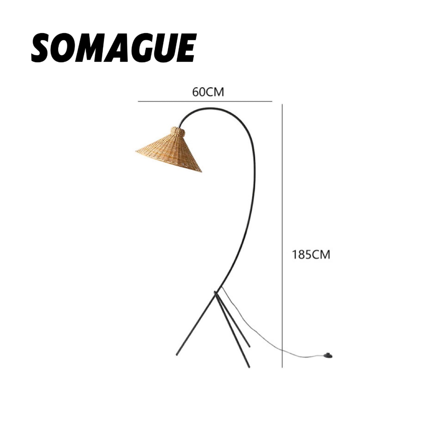 Noncu Floor Lamp Vintage Rattan Simply Metal Living Room Bedroom
