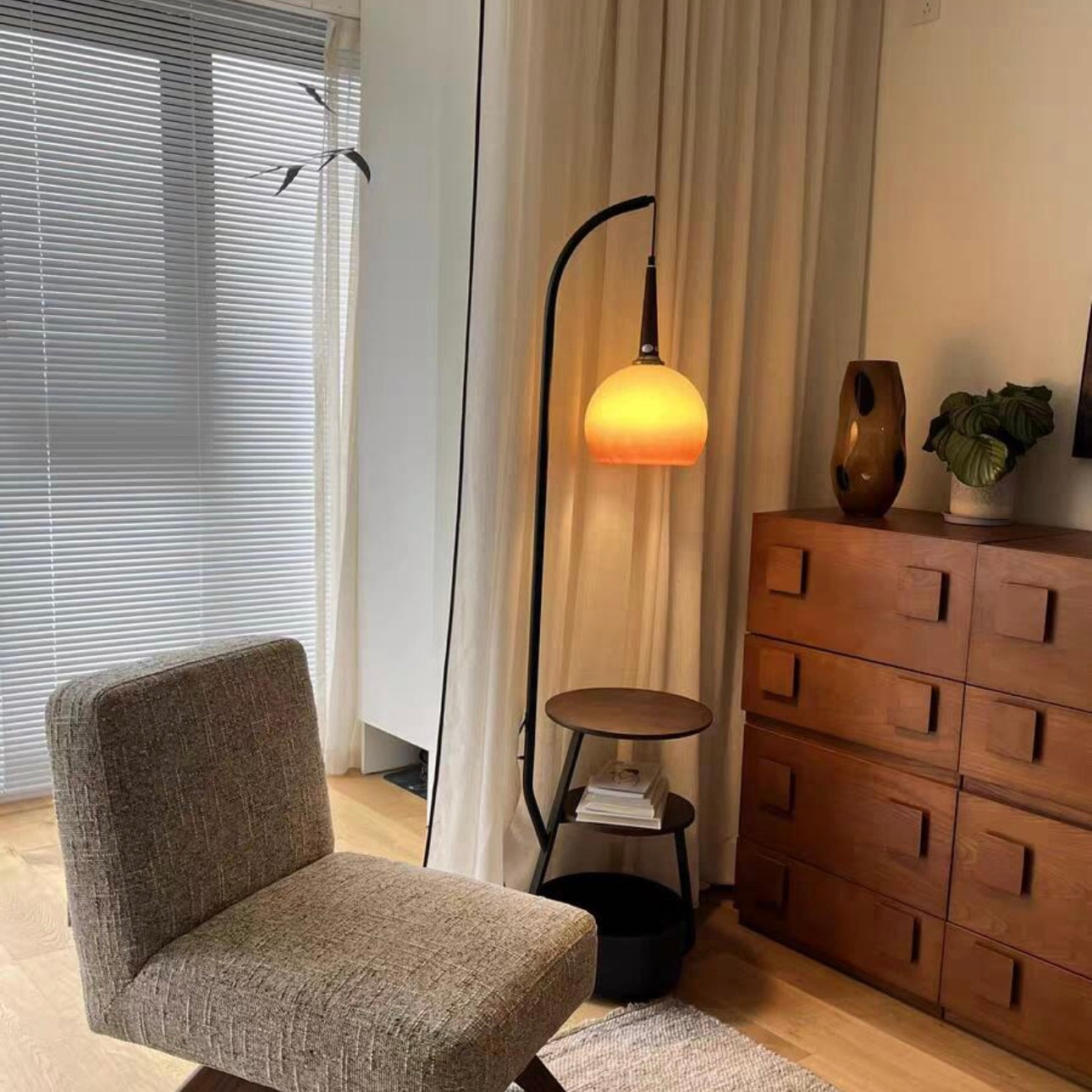 Mode Floor Lamp Modern Wireless Charging Wood Living Room