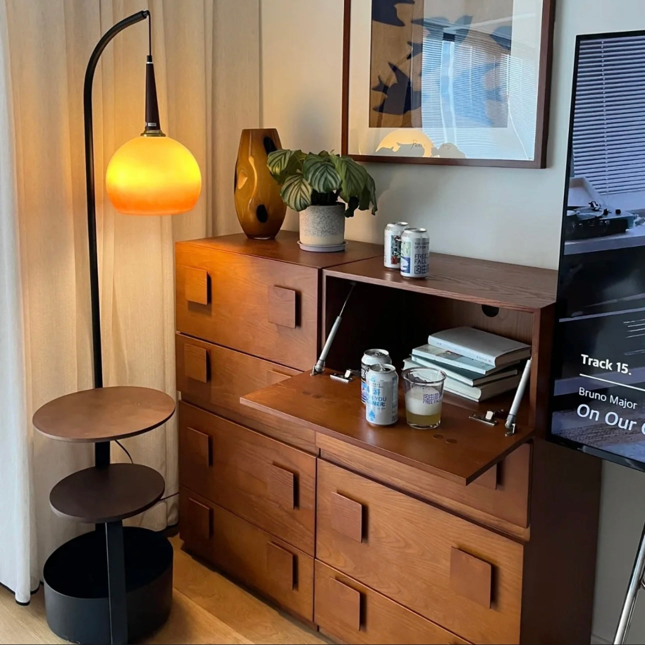 Mode Floor Lamp Modern Wireless Charging Wood Living Room