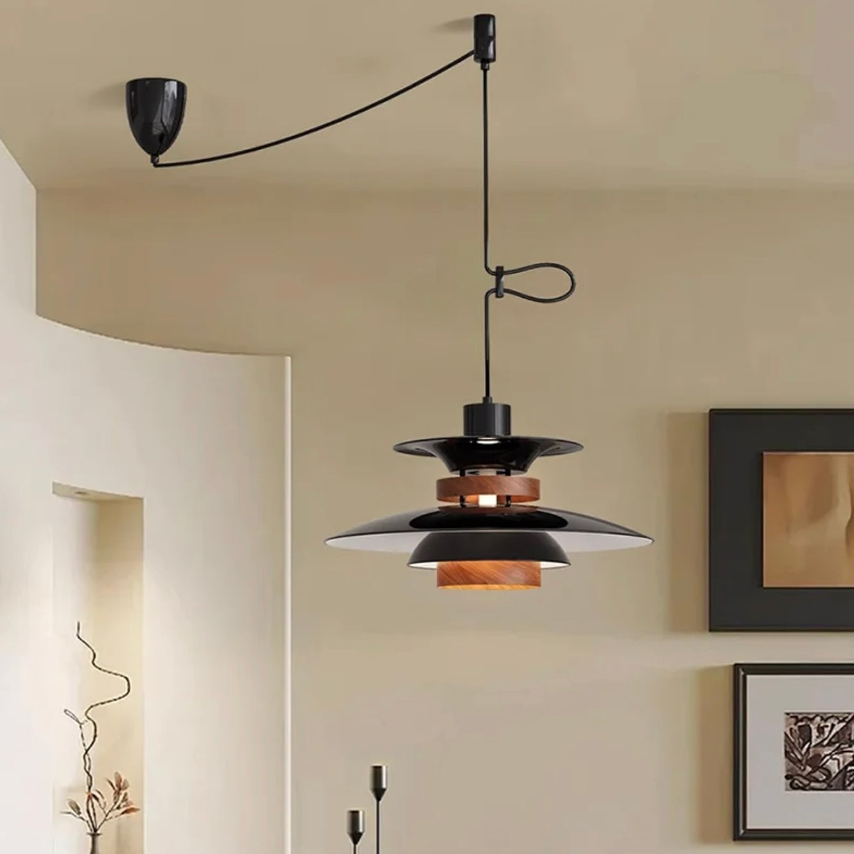 Nexa Pendant Light Modern Articulating Arm Metal Glass Living Room Bedroom