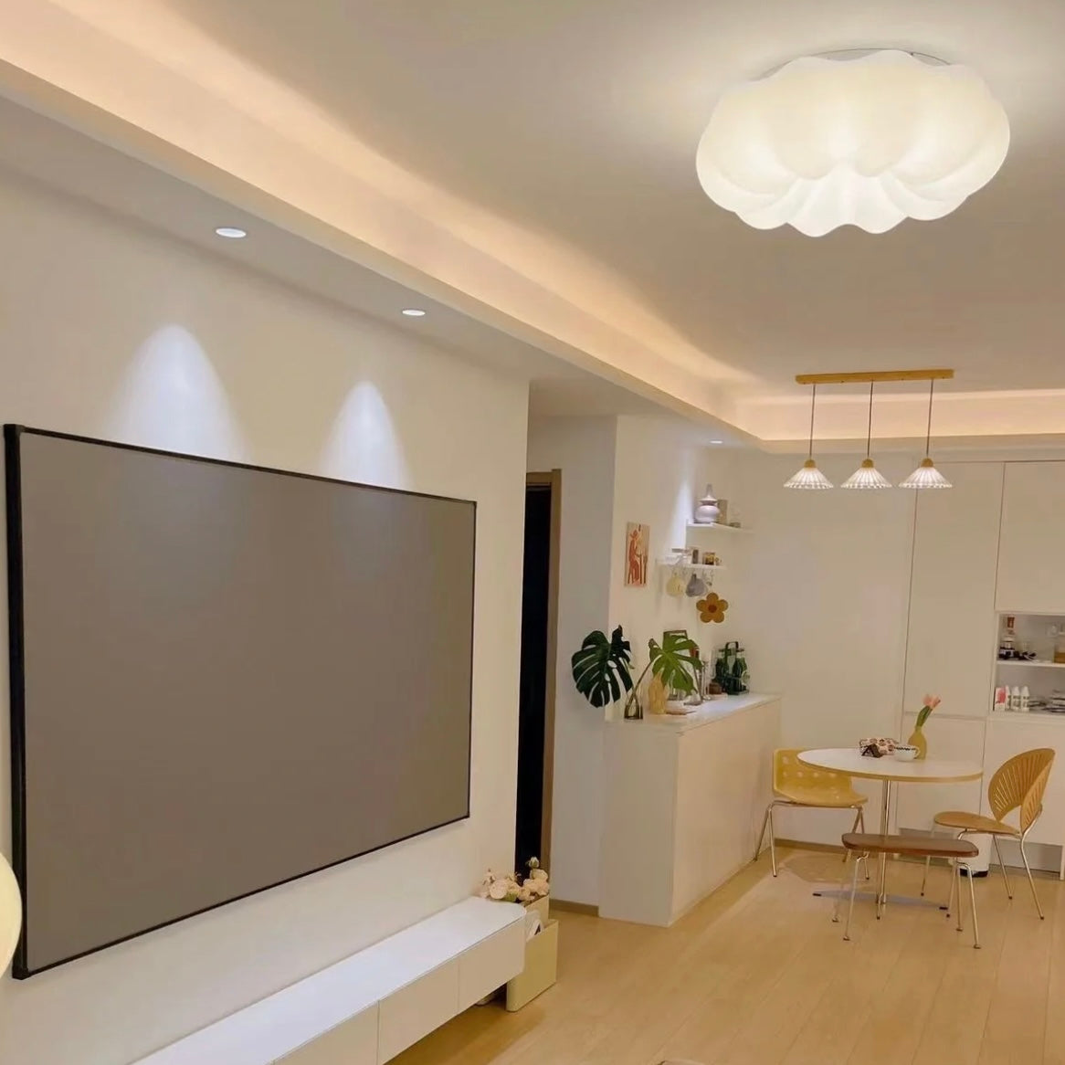 Aura Flush Mount Ceiling Light Simple Modern Cream PE Bedroom Kitchen