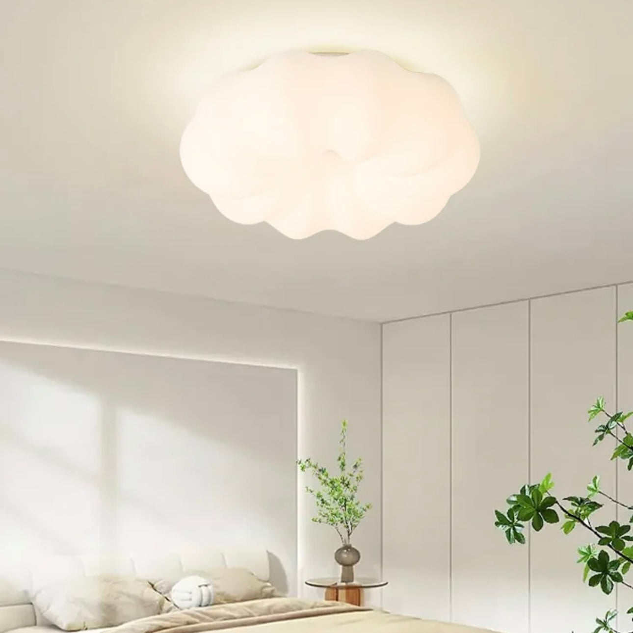 Aura Flush Mount Ceiling Light Simple Modern Cream PE Bedroom Kitchen