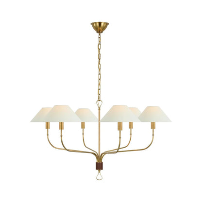 Elys Chandelier Vintage Luxury Brass Fabric Shades Living Dining Room