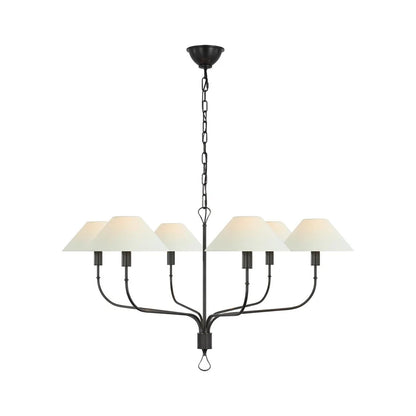 Elys Chandelier Vintage Luxury Brass Fabric Shades Living Dining Room