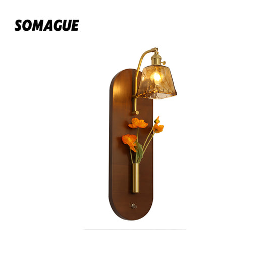 Mode Wall Lamp Classic Bronze Wood Glass Living Room Bedroom