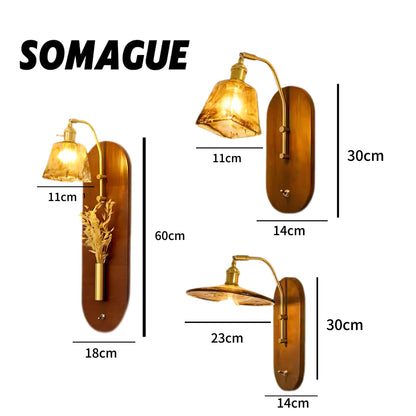 Mode Wall Lamp Classic Bronze Wood Glass Living Room Bedroom