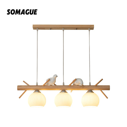 Nexa Pendant Light Country Rustic Style Bird Wood Glass Living Room Bedroom