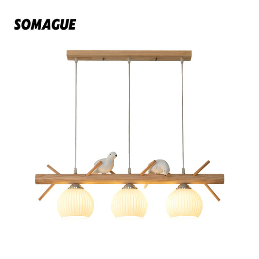 Nexa Pendant Light Country Rustic Style Bird Wood Glass Living Room Bedroom